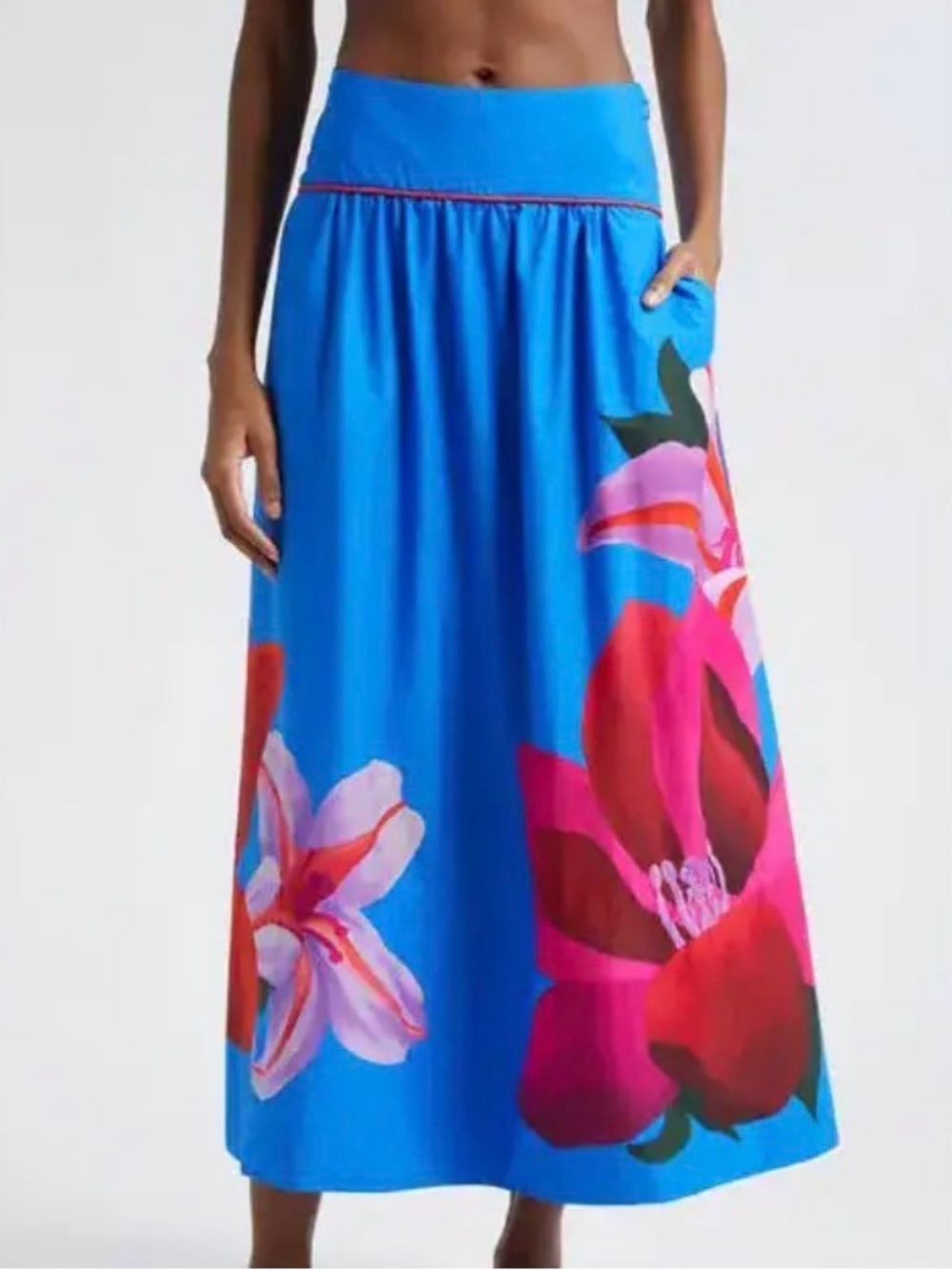 Watercolor Floral Blue Midi Skirt